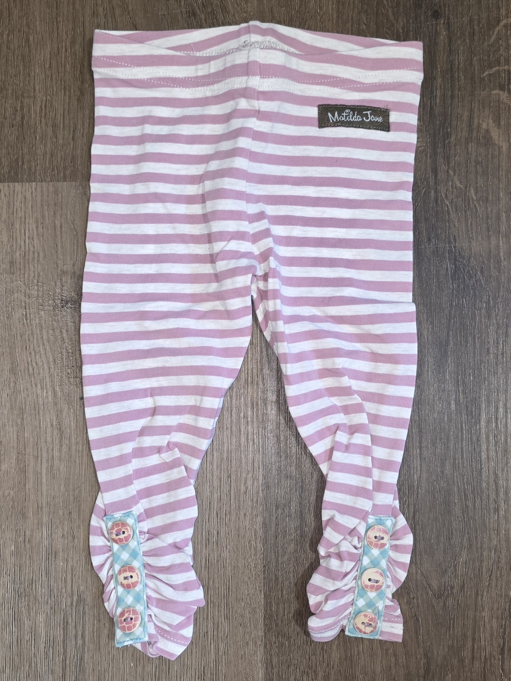 Matilda Jane Pink & White Striped Ruffle Footie Leggings